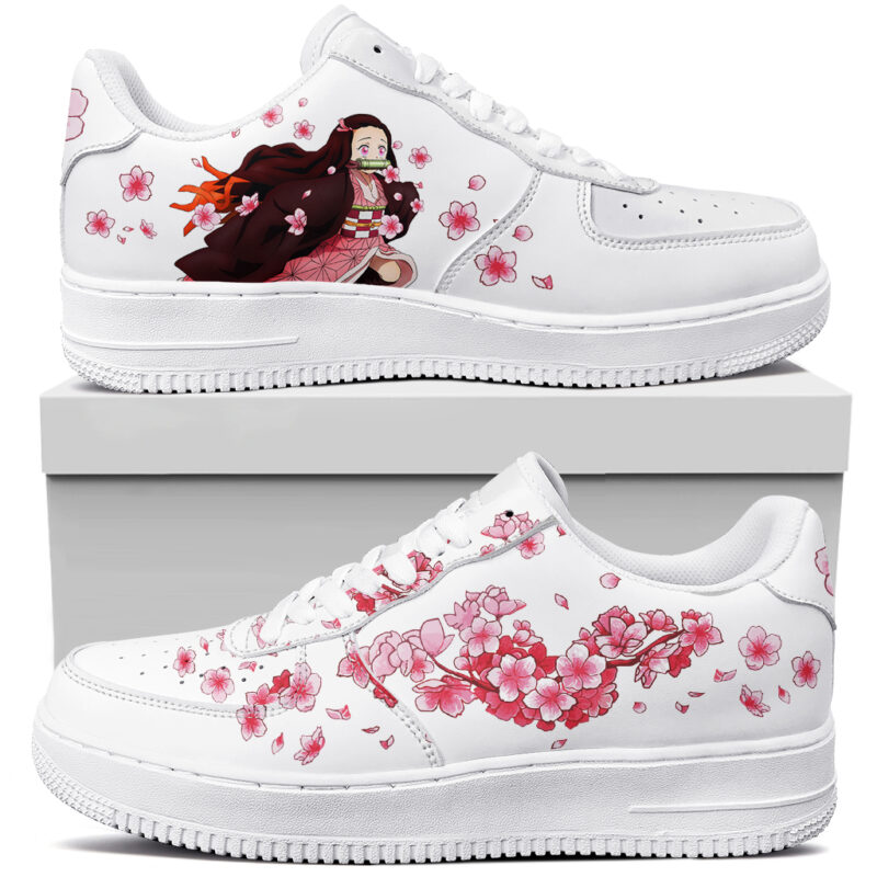 Nezuko Kamado Low-Top Sneakers | Cherry Blossom Chibi Art | Unisex Demon Slayer Shoes