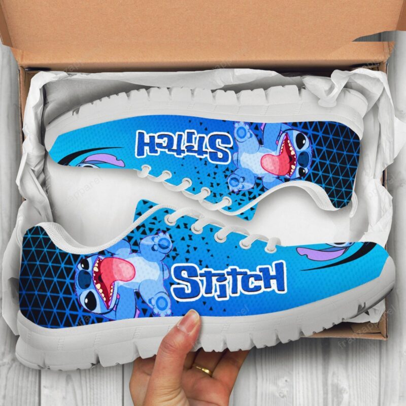 Playful Blue Stitch Sneakers | Unisex Lilo & Stitch White Shoes | Handmade Casual Sneakers for All Ages | Fun Disney Gift Idea