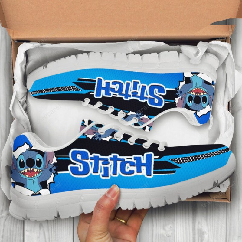 Stitch Burst White Sneakers | Unisex Lilo & Stitch Breaking Design | Handmade Casual Shoes for Men, Women & Kids | Fun Disney-Inspired Footwear